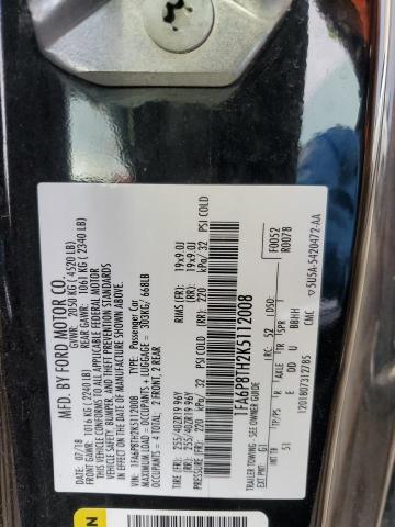 1FA6P8TH2K5112008 - 2019 FORD MUSTANG BLACK photo 12