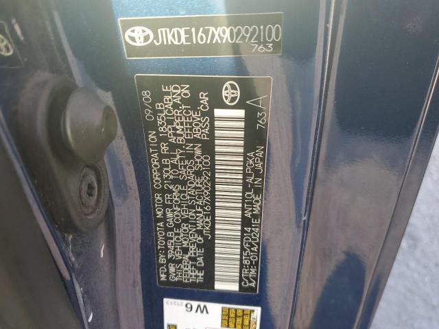 JTKDE167X90292100 - 2009 TOYOTA SCION TC BLUE photo 12