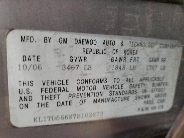 KL1TD56687B102873 - 2007 CHEVROLET AVEO BASE 灰色 照片 13