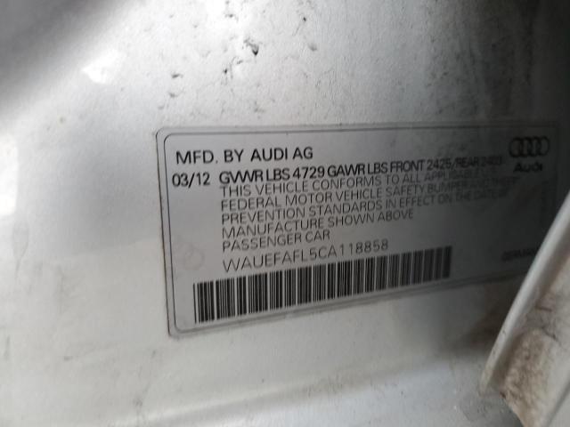 WAUEFAFL5CA118858 - 2012 AUDI A4 PREMIUM PLUS SILVER photo 12