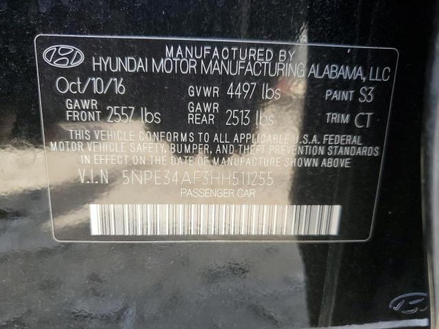 5NPE34AF3HH511255 - 2017 HYUNDAI SONATA SPORT BLACK photo 12