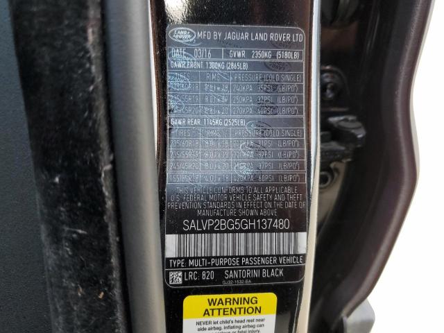 SALVP2BG5GH137480 - 2016 LAND ROVER RANGE ROVE SE BLACK photo 13