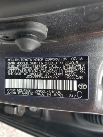 JTDKARFPXJ3091759 - 2018 TOYOTA PRIUS PRIM 石墨色 照片 13