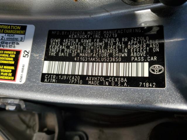 4T1G31AK5LU523650 - 2020 TOYOTA CAMRY SE SILVER photo 12