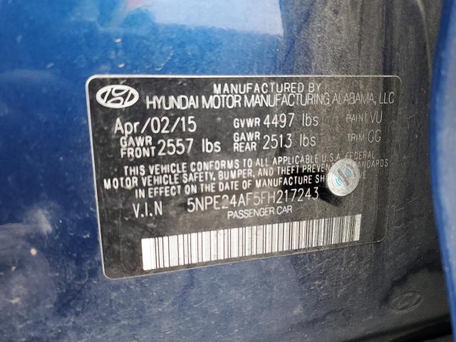 5NPE24AF5FH217243 - 2015 HYUNDAI SONATA SE BLUE photo 13