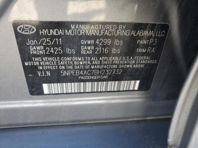 5NPEB4AC7BH232732 - 2011 HYUNDAI SONATA GLS GRAY photo 12