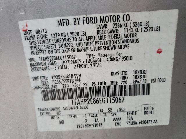 1FAHP2E86EG115067 - 2014 FORD TAURUS SEL SILVER photo 12