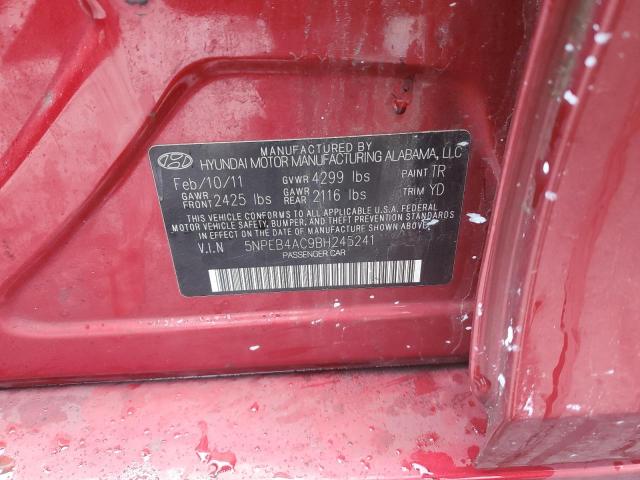 5NPEB4AC9BH245241 - 2011 HYUNDAI SONATA GLS RED photo 12