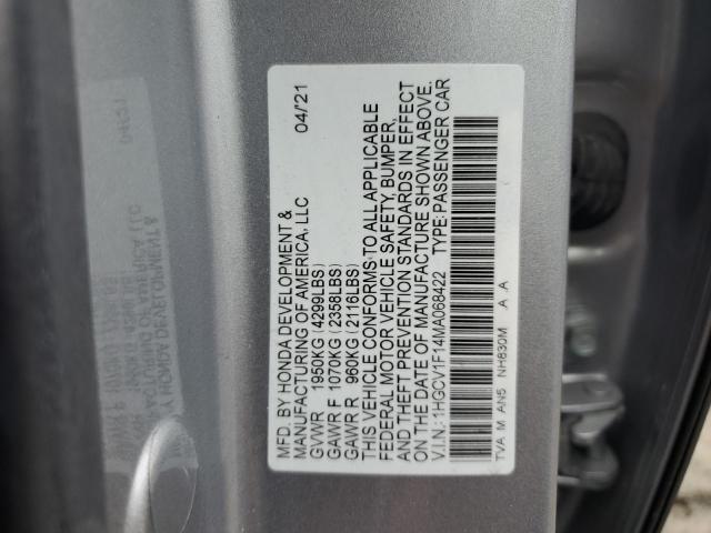 1HGCV1F14MA068422 - 2021 HONDA ACCORD LX SILVER photo 12