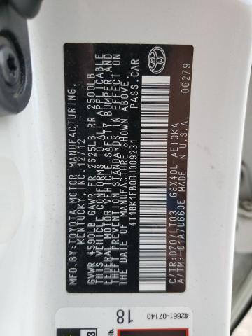 4T1BK1EB0DU009231 - 2013 TOYOTA AVALON BASE 白色 照片 12