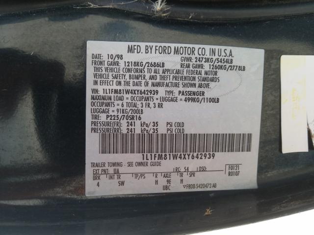 1L1FM81W4XY642939 - 1999 LINCOLN TOWN CAR EXECUTIVE BLACK photo 10