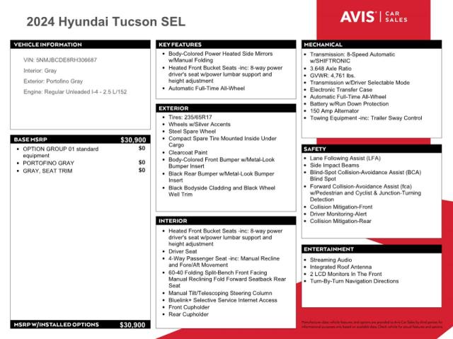 5NMJBCDE8RH306687 - 2024 HYUNDAI TUCSON SEL GRAY photo 13