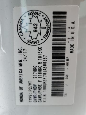 19UUB3F78JA800267 - 2018 ACURA TLX ADVANCE WHITE photo 12