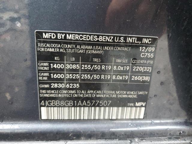 4JGBB8GB1AA577507 - 2010 MERCEDES-BENZ ML 350 4MATIC GRAY photo 12