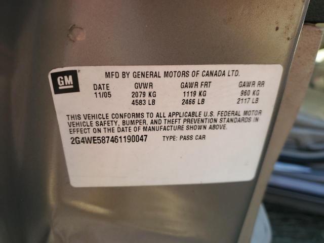 2G4WE587461190047 - 2006 BUICK LACROSSE CXS TAN photo 12