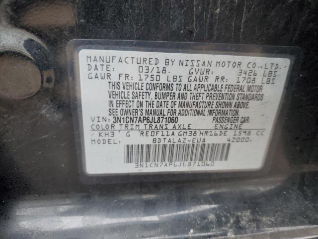 3N1CN7AP6JL871060 - 2018 NISSAN VERSA S BLACK photo 12