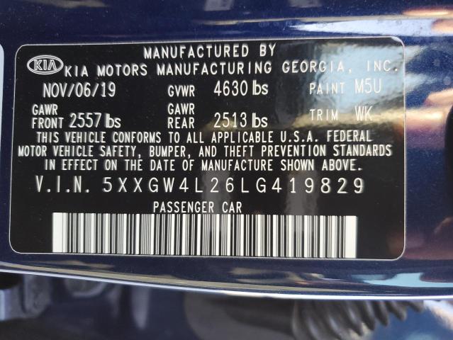 5XXGW4L26LG419829 - 2020 KIA OPTIMA SX BLUE photo 12