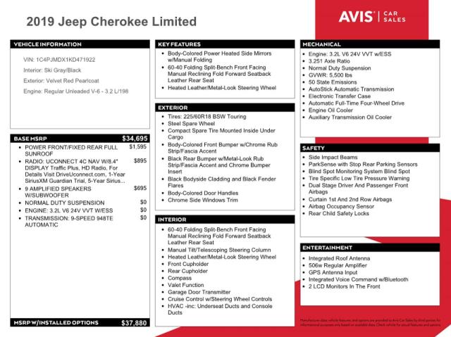 1C4PJMDX1KD471922 - 2019 JEEP CHEROKEE LIMITED BURGUNDY photo 13