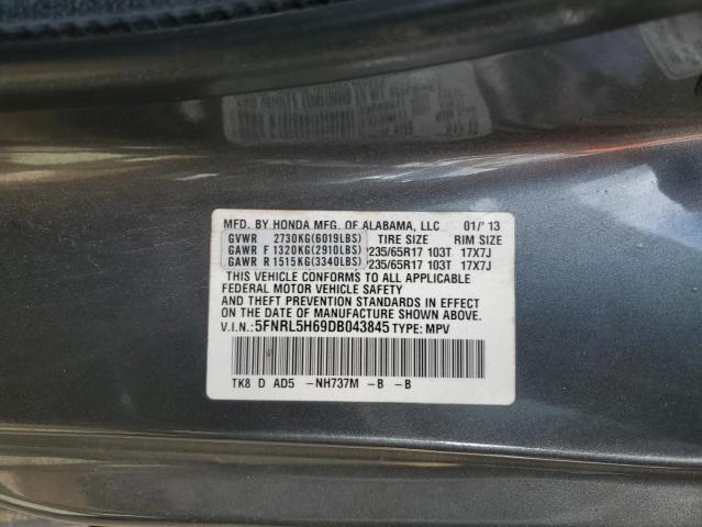 5FNRL5H69DB043845 - 2013 HONDA ODYSSEY EXL GRAY photo 13