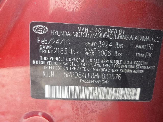 5NPD84LF8HH031576 - 2017 HYUNDAI ELANTRA SE RED photo 12