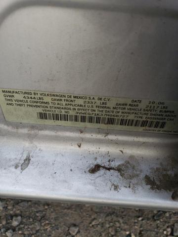 3VWEG71K37M068727 - 2007 VOLKSWAGEN JETTA WOLFSBURG 银色 照片 12