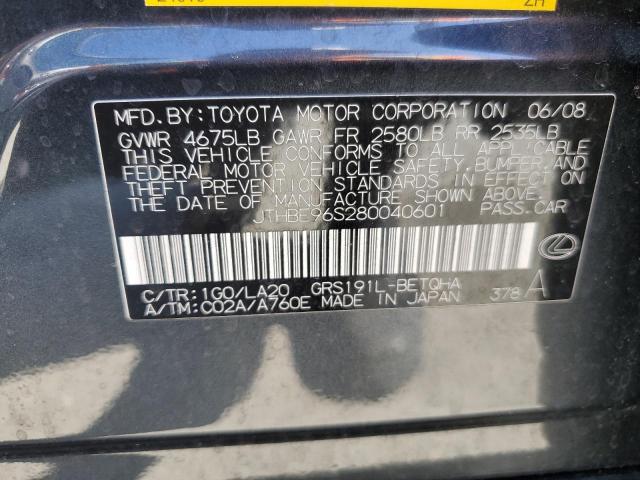 JTHBE96S280040601 - 2008 LEXUS GS 350 GRAY photo 12