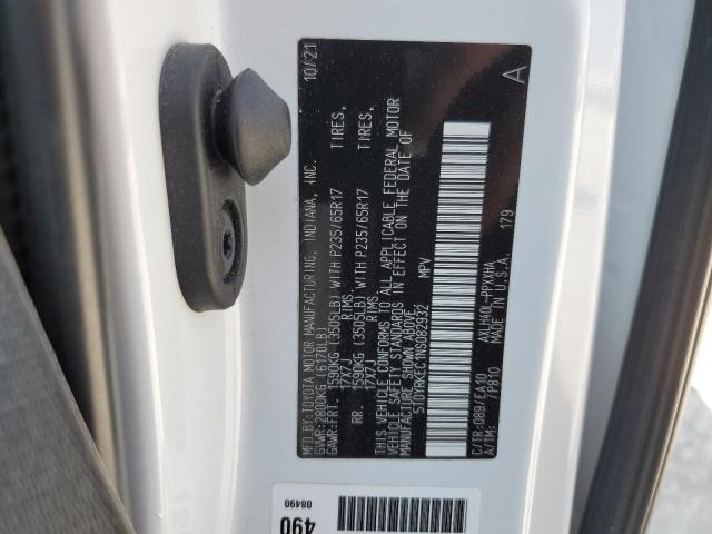 5TDYRKEC1NS082932 - 2022 TOYOTA SIENNA XLE WHITE photo 13