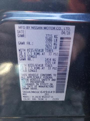 5N1AR2MN1GC649449 - 2016 NISSAN PATHFINDER S BLUE photo 13