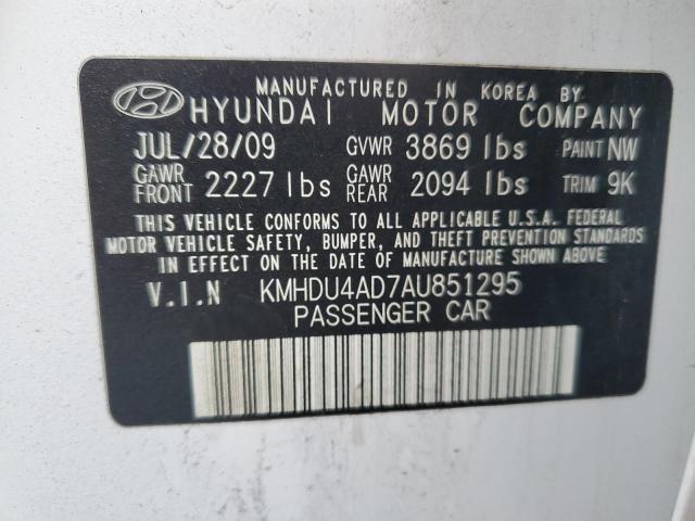 KMHDU4AD7AU851295 - 2010 HYUNDAI ELANTRA BLUE WHITE photo 13