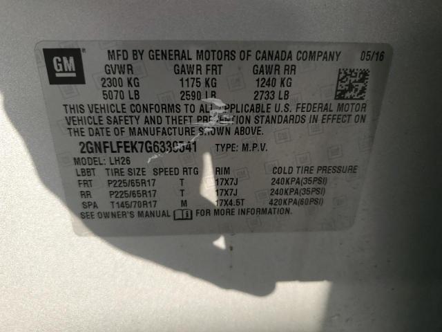 2GNFLFEK7G6339541 - 2016 CHEVROLET EQUINOX LT SILVER photo 13