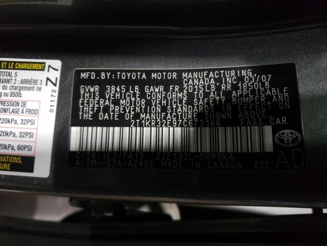 2T1KR32E97C673166 - 2007 TOYOTA COROLLA MA XR GRAY photo 12