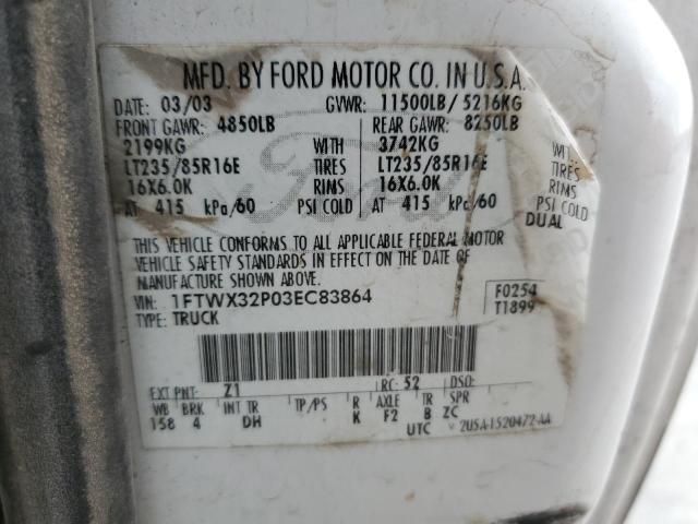 1FTWX32P03EC83864 - 2003 FORD F350 SUPER DUTY WHITE photo 13