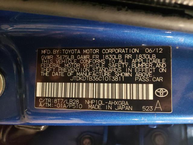 JTDKDTB36C1013811 - 2012 TOYOTA PRIUS C BLUE photo 12