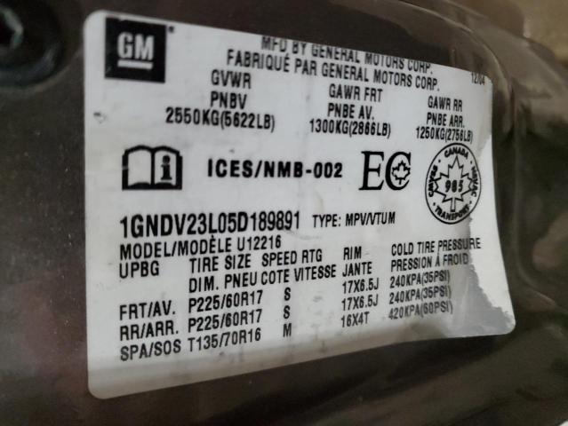 1GNDV23L05D189891 - 2005 CHEVROLET UPLANDER LS BROWN photo 13