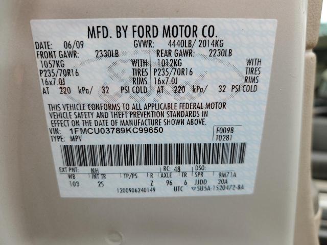 1FMCU03789KC99650 - 2009 FORD ESCAPE XLT WHITE photo 13