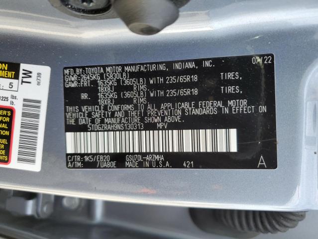 5TDGZRAH9NS130313 - 2022 TOYOTA HIGHLANDER XLE 蓝色 照片 14