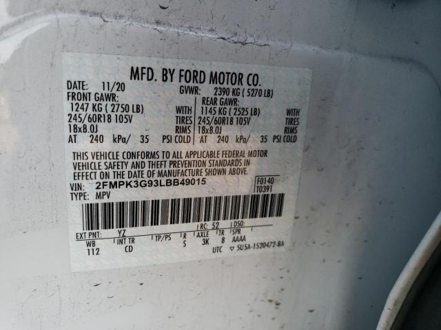 2FMPK3G93LBB49015 - 2020 FORD EDGE SE WHITE photo 13