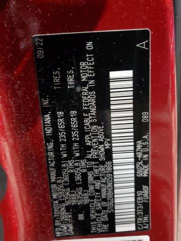 5TDGZRBH0NS591866 - 2022 TOYOTA HIGHLANDER XLE 红色 照片 13