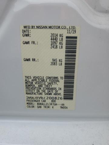 1N4AL4FV9LC200826 - 2020 NISSAN ALTIMA PLATINUM WHITE photo 12