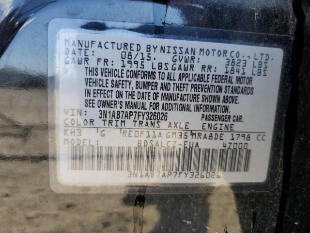 3N1AB7AP7FY326026 - 2015 NISSAN SENTRA S BLACK photo 13