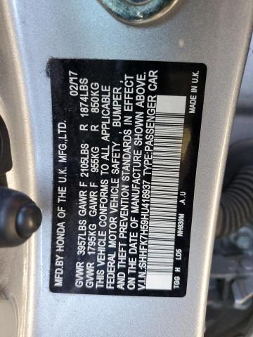 SHHFK7H59HU418937 - 2017 HONDA CIVIC EX SILVER photo 13