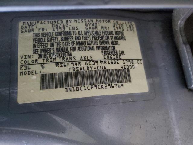 3N1BC1CP9CK296764 - 2012 NISSAN VERSA S GRAY photo 12