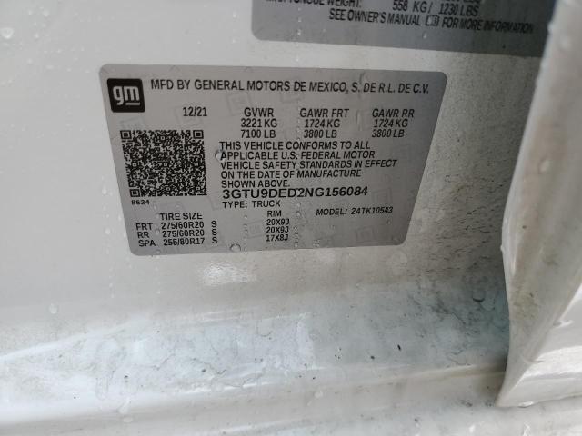 3GTU9DED2NG156084 - 2022 GMC SIERRA LIM K1500 SLT WHITE photo 12