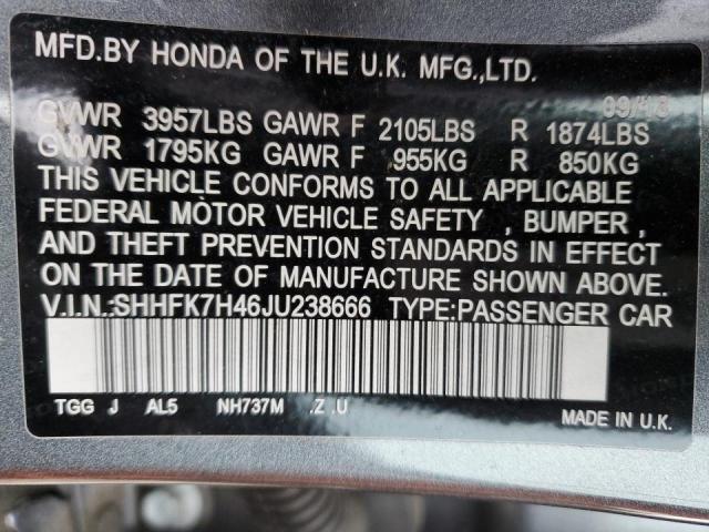 SHHFK7H46JU238666 - 2018 HONDA CIVIC SPORT Gri fotoğraf 12