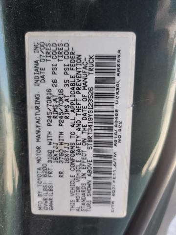 5TBRT3419YS123526 - 2000 TOYOTA TUNDRA ACCESS CAB მწვანე ფოტო 12