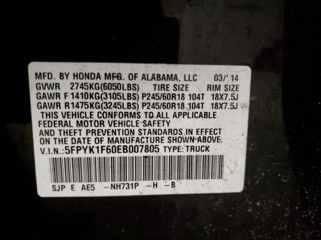 5FPYK1F60EB007805 - 2014 HONDA RIDGELINE RTL-S BLACK photo 12