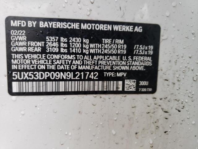 5UX53DP09N9L21742 - 2022 BMW X3 XDRIVE30I WHITE photo 14