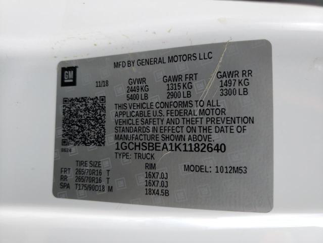 1GCHSBEA1K1182640 - 2019 CHEVROLET COLORADO WHITE photo 13