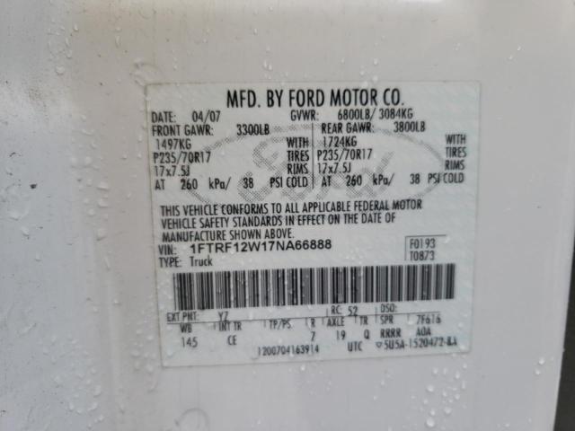 1FTRF12W17NA66888 - 2007 FORD F150 WHITE photo 12