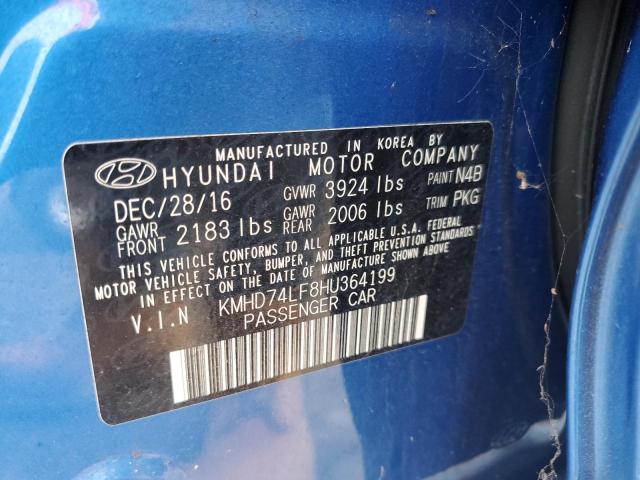 KMHD74LF8HU364199 - 2017 HYUNDAI ELANTRA SE BLUE photo 12